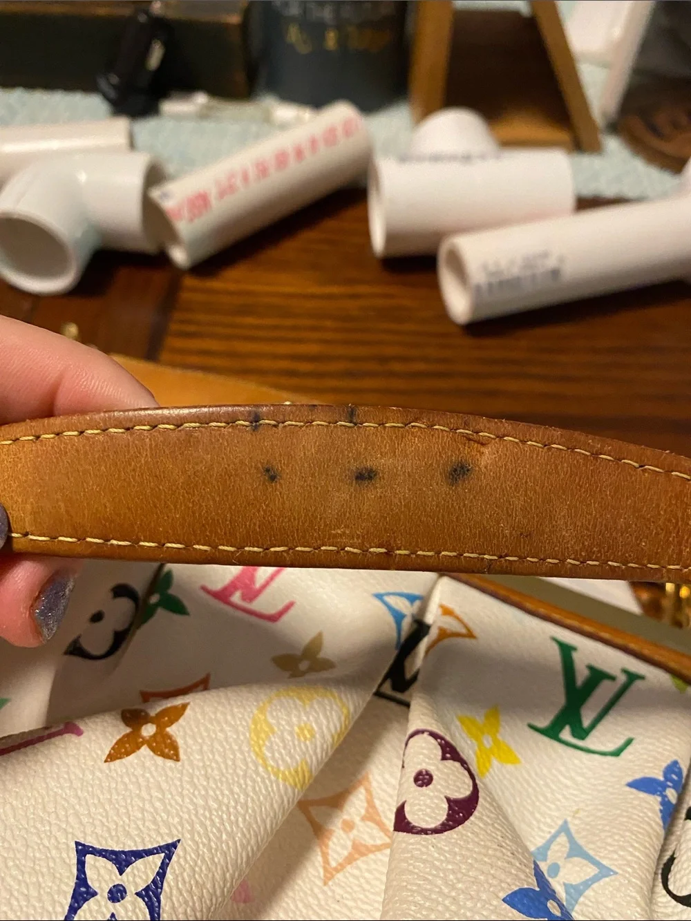 Louis Vuitton Multicolor Monogram Canvas Clutch with Tan Leather Trim